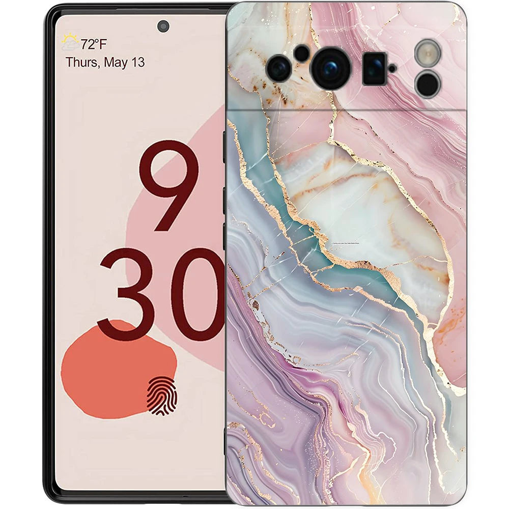 Marble Phone Case For Google pixel 9 8 7 6 Pro 8A 6A 7A 5G Silicone Shockproof Black Cover Fundas