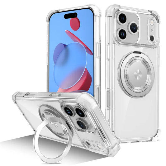 Luxury Magnetic Wireless Charge For Magsafe Case for iphone 17 Pro Max iphone17 Air 5G Transparent Shockproof Ring Holder Cover