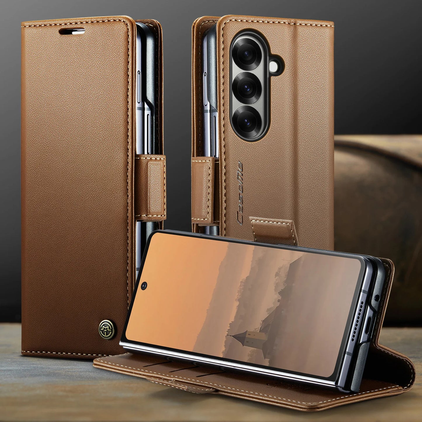 CaseMe Retro New PU Leather Magnetic Book Phone Case For Samsung Galaxy Z Fold 7 6 5 Wallet Flip Case For Samsung Galaxy Z Fold7