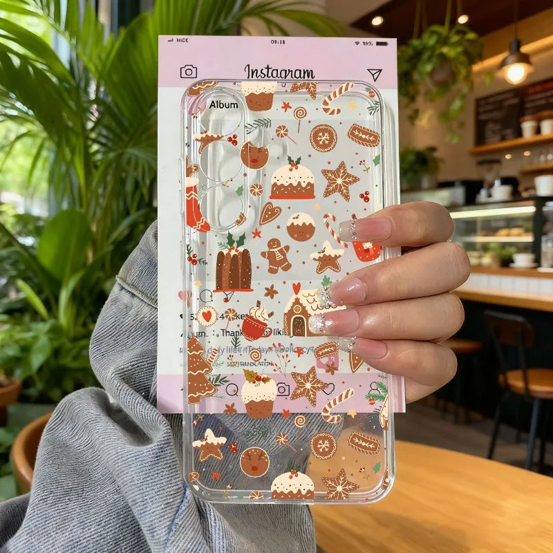 Cute Winter Snow Christmas Phone Case for Samsung Galaxy S25 Ultra S24 S23 S22 Plus S21 FE Transparent Soft Silcon Cover