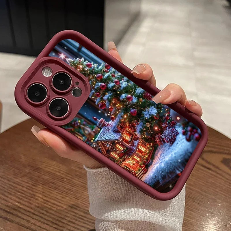 Christmas Tree Gift Snowy Town Landscape Phone Case for iPhone 17 16 15 Pro Max 14 13 12 11 MAX Plus Soft Cover