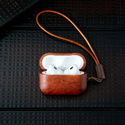 Solid Wood Headphone Case For Airpods 1 2 3 4 Pro 2 Wrieless Bluetooth Earphone Protective Cover with Lanyard Headphone Bag
