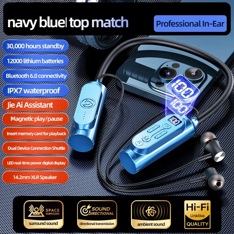 12000mAh 30000Hours Playback Wireless Bluetooth Earphones Magnetic Sports Running Headset Neckband Sport Earbuds Noise Reduction