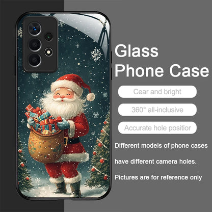 Merry Christmas Santa Claus Pattern Tempered Glass Phone Case for Samsung Galaxy S25 Ultra S24 S23 Plus S22 S21 S20 FE A56 Cover