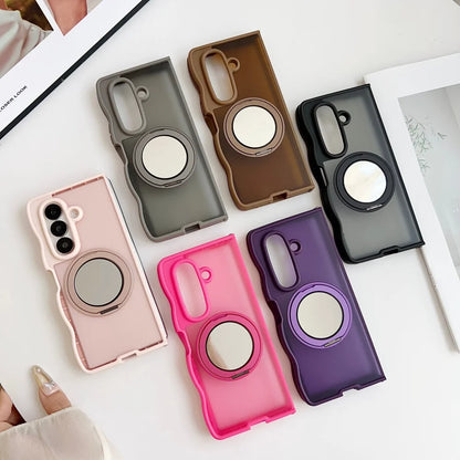 360 Rotating Mirror Stand Bracket Magnetic Case for Samsung Galaxy Z Fold7 Z Fold 6 5 4 3D Wave Border Shockproof Bumper Fundas