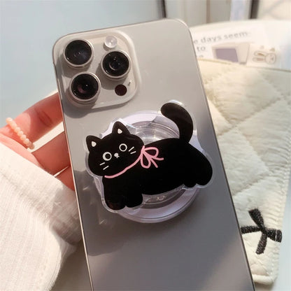 Korean Cute Cartoon Black Cat For Magsafe Magnetic Phone Griptok Phone Holder Stand Universal Phone Ring Grip Tok For iPhone 15