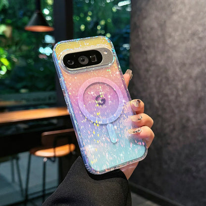 Luxury Laser Glitter Phone Case For Google Pixel 9 10 Pro XL 9A 9pro For Magsafe Magnetic Shockproof Bumper Hard Cover Funda