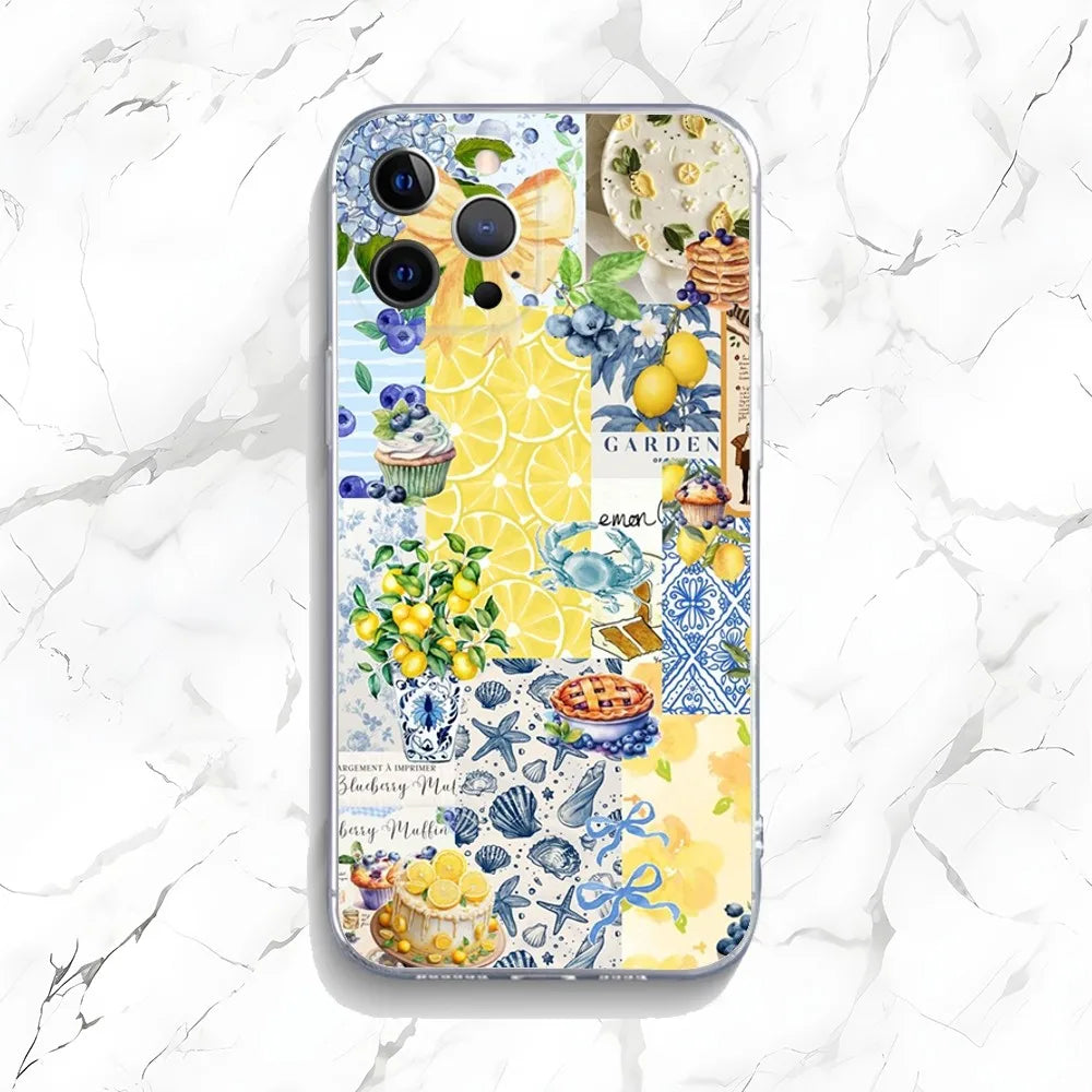 Ocean Wine Glass Lemon Phone Case for iPhone 16 15 14 13 12 11 Pro Max Mini X XS XR 7 8 Plus SE4 Shockproof Soft Cover Fundas