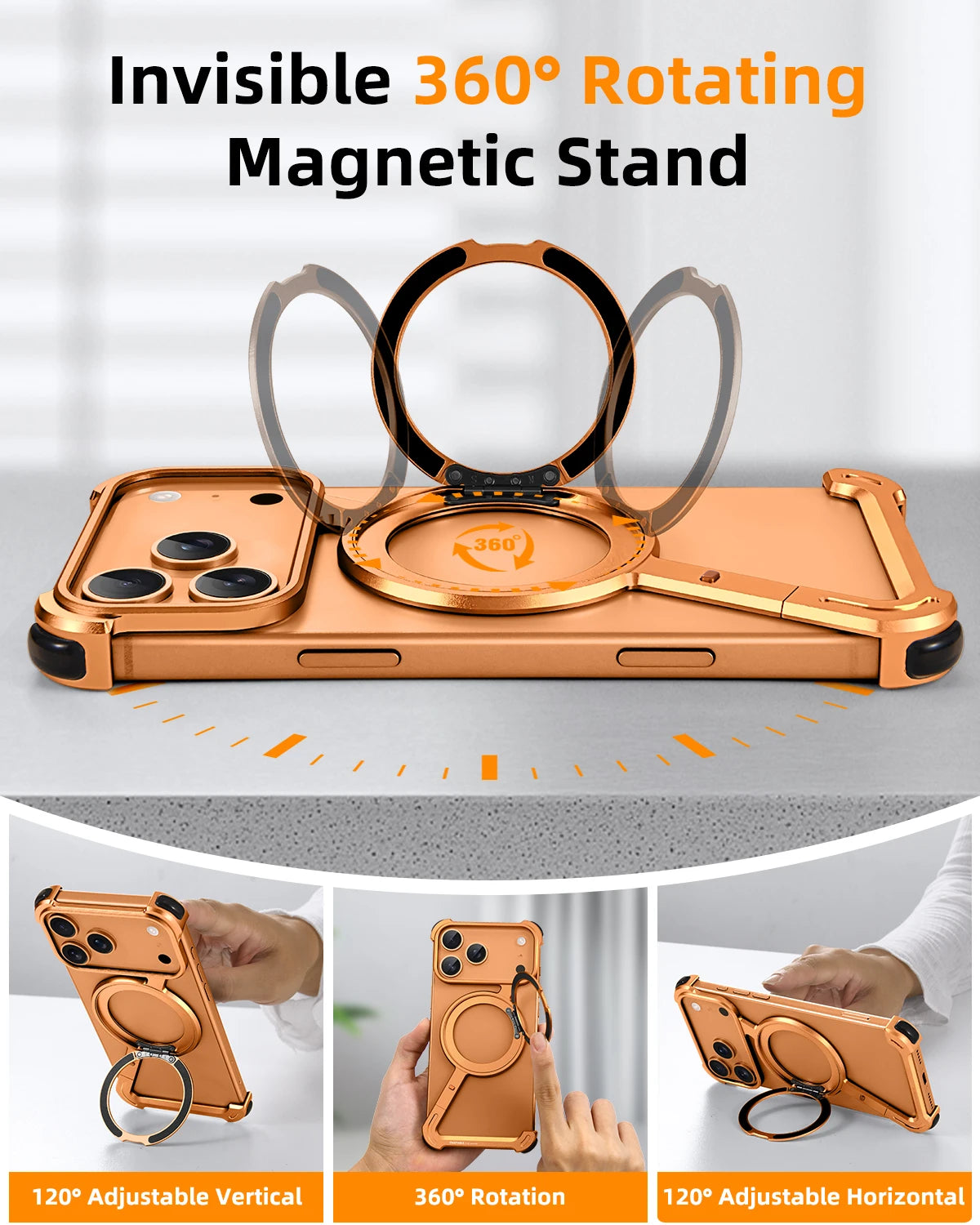 Oatsbasf Phone Case for iPhone 17 Pro/Pro Max/17 Air with 360° Rotatable Stand Metal Frameless Magsafe Protective Shockproof