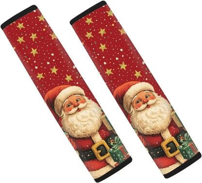 2pcs Christmas Themed Seat Belt Covers Soft Polyester Fit for Cars Santa Claus Car Accessories Interior Seatbelt Cover Print