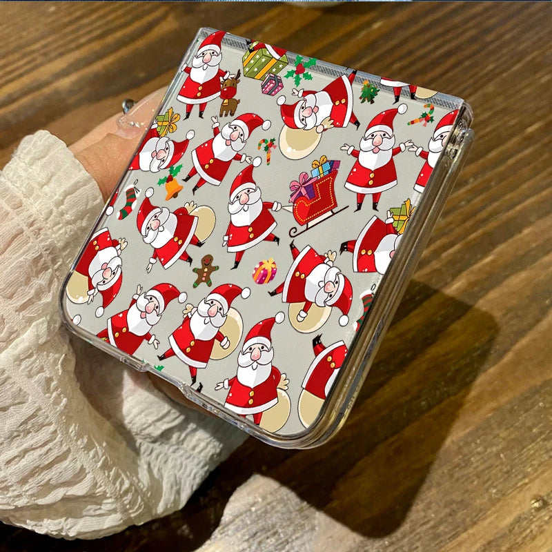 Christmas Phone Case For Motorola Razr 50 40 Ultra Razr 60 Ultra 50 40 Clear Hard PC Folding Shockproof Snowman Patterned Cover