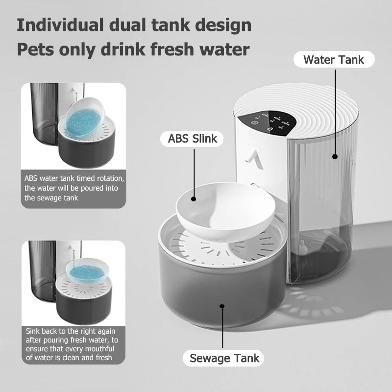 Smart Dump Pet Water Dispenser Wireless Automatic Drinking Fountain Rechargeable Water Feeder Ideal For Cats, Small & Medium Dog