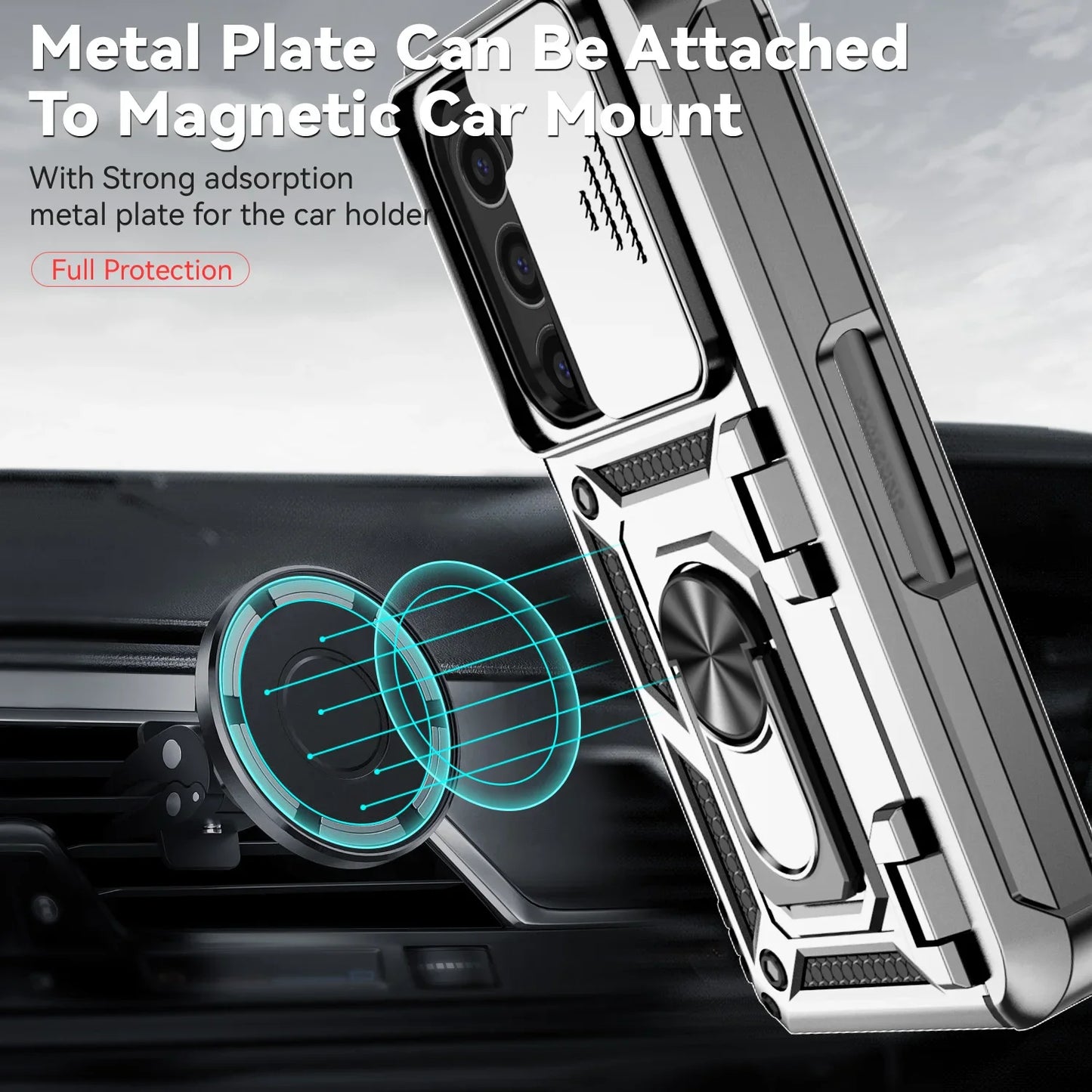 Slide Camera Lens Armor Phone Case for Samsung Galaxy Z Fold 6 5 4 7 Magnetic Ring Stand Holder Shockproof Protection Back Cover