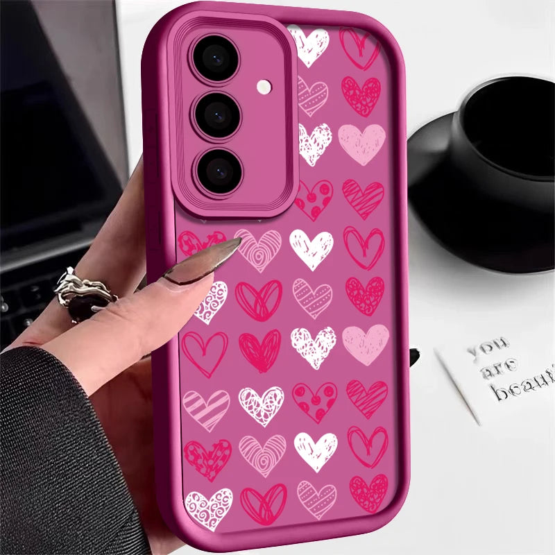 Love Heart Pattern Soft Case For Samsung Galaxy S25 Edge S24 S25 FE S23 S22 Ultra A17 A56 A16 A54 A35 A15 A55 A26 5G Phone Cover