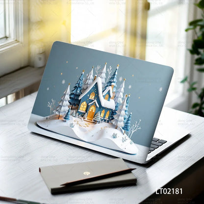 2PCS Christmas Flower Laptop Skin Stickers - Festive Holiday Floral Oil Painting Design, Waterproof PVC Decal Computer Decor