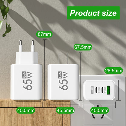 65W USB-C Fast Charging Charger PD Quick Charge 3.0 Wall Adapter for iPhone 15 Xiaomi POCO Samsung Oneplus - Phone Charging