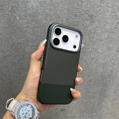Alloy Lens Splice Leather Texture MagSafe Armor Case For iPhone 17 17Pro Max 16 Pro 15 14 13 Wireless Charging Magnetic PC Cover
