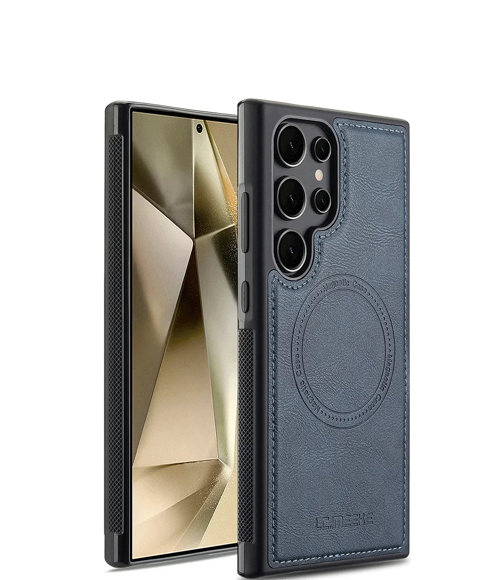 Magnetic MagSafe Pu Leather Phone Case for Samsung Galaxy S25 Edge S24 Ultra S23 FE S22 Plus S21 S20 A17 Wireless Charging Cover