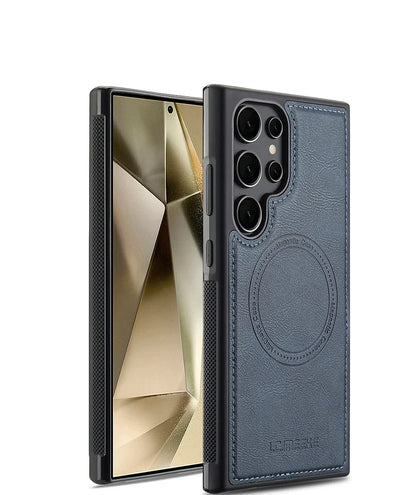 Magnetic MagSafe Pu Leather Phone Case for Samsung Galaxy S25 Edge S24 Ultra S23 FE S22 Plus S21 S20 A17 Wireless Charging Cover