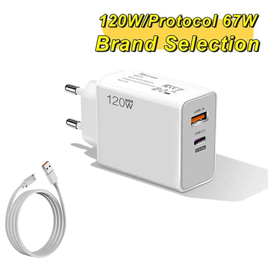 Total 120W USB Charger Type C Fast Charging Wall Charger Adapter EU/US Plug Travel Charger For iPhone 15 Samsung  Xiaomi Huawei