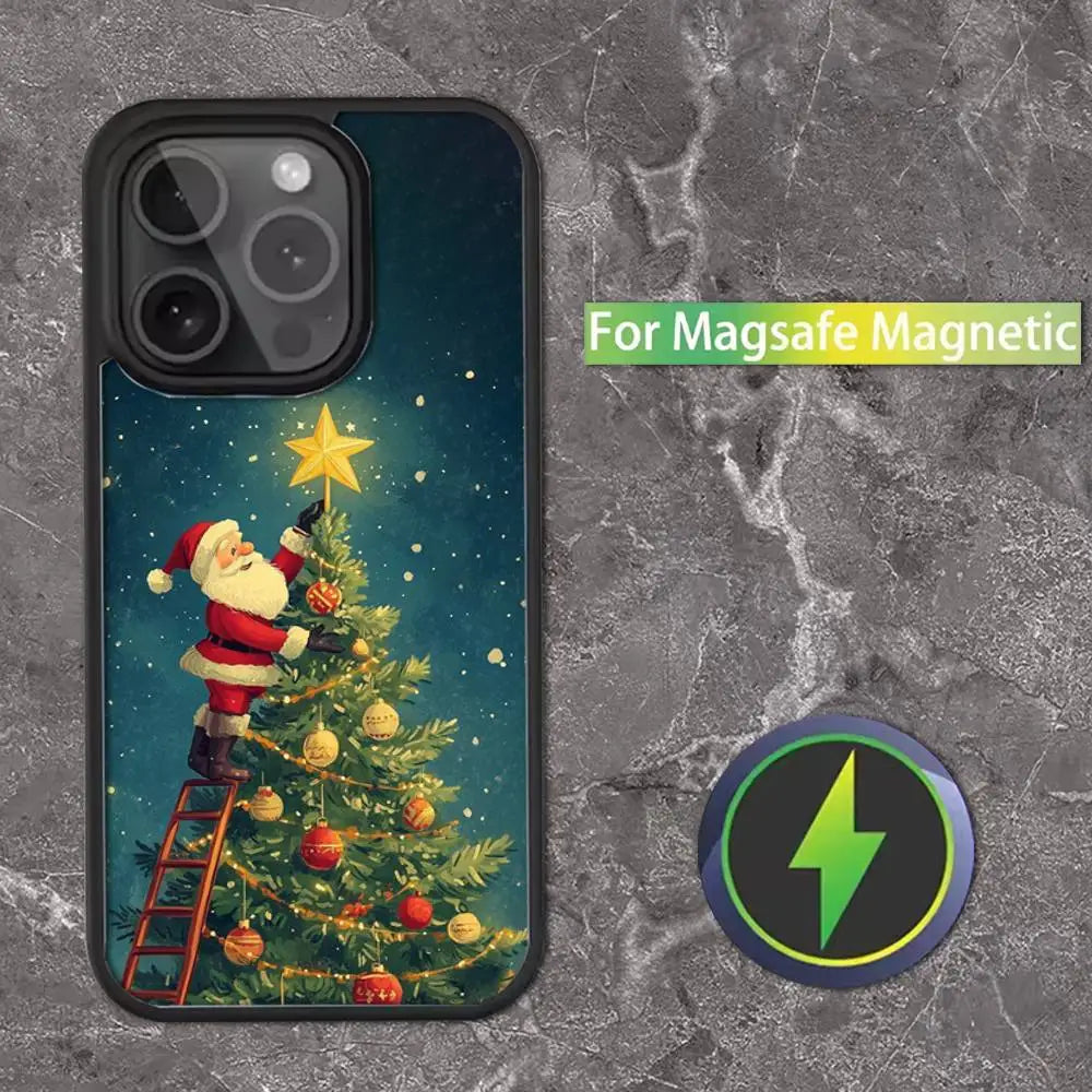 Christmas Santa Claus Phone Case For iPhone 16,15,14,13,12,11,Pro,Max,Plus,Mini,SE Magsafe Magnetic Wireless Charging