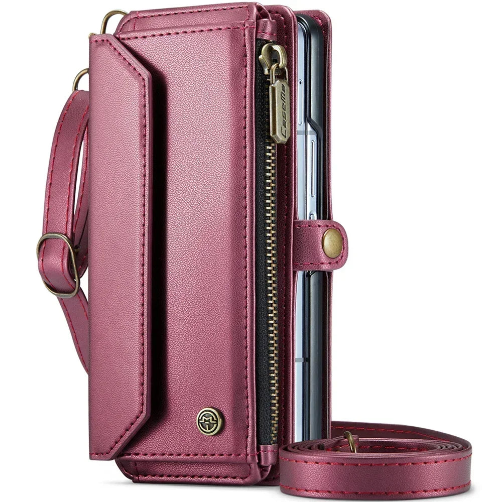 Crossbody Purse for Samsung Galaxy Z Fold 7 Fold5 Fold 4 3 Fold 6 Leather Flip Case Book Wallet Coque Retro Vintage Card Slots