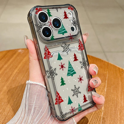 Cartoon Christmas Tree Phone Case For iPhone Air 16e 17 16 15 Pro Max 14 13 Pro Max 17 12 11 Card Slot Clear Soft Silicone Cover