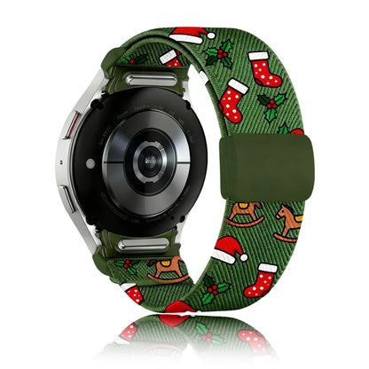 20mm Christmas Theme Nylon Stretchy Band With Magnetic Buckle Compatible With Samsung Galaxy Watch