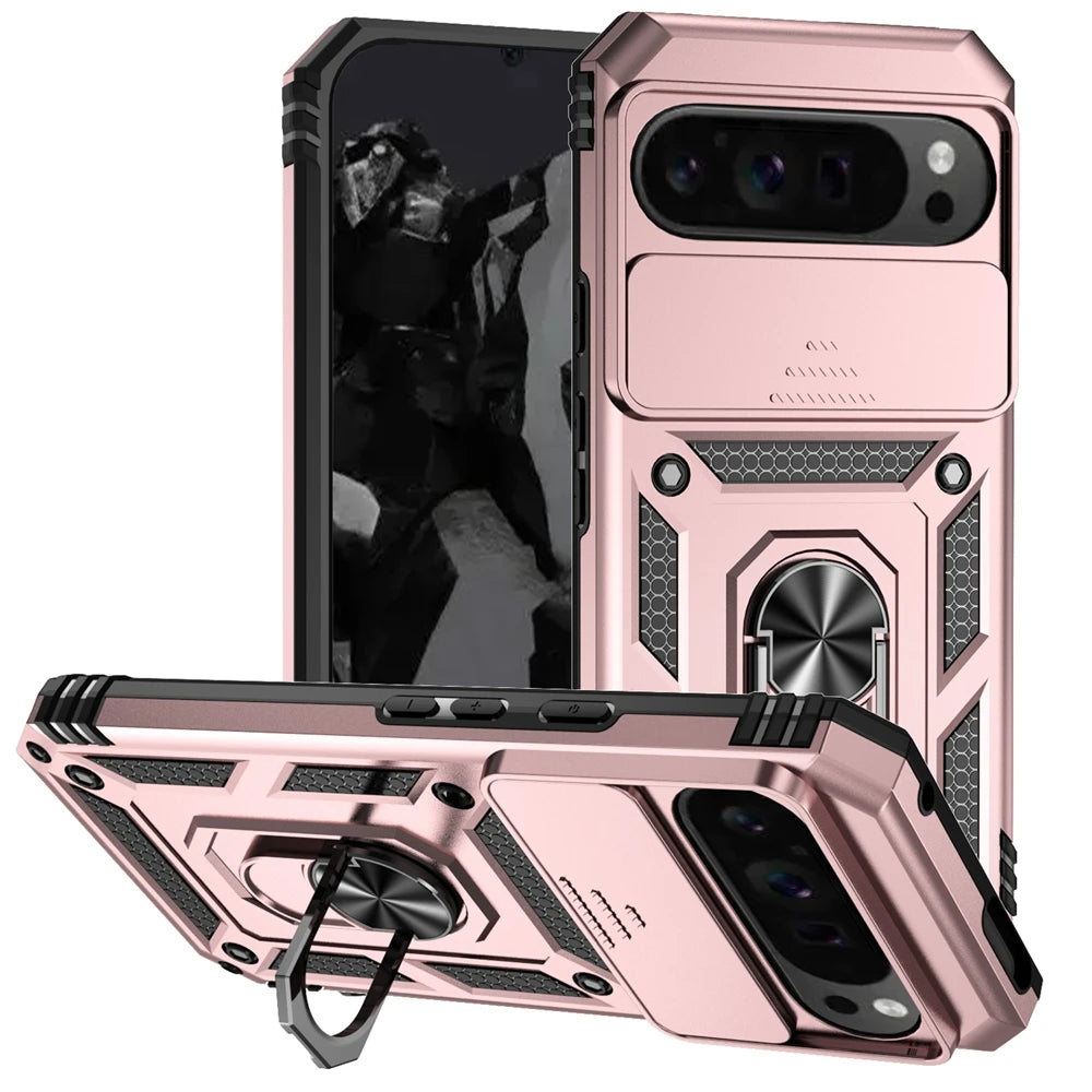 Shockproof Armor Funda For Google Pixel 6 7 8 9 10 Pro XL 5G Slide Lens Protect Case For Pixel 6A 7A 8A 9A Ring Holder Cover