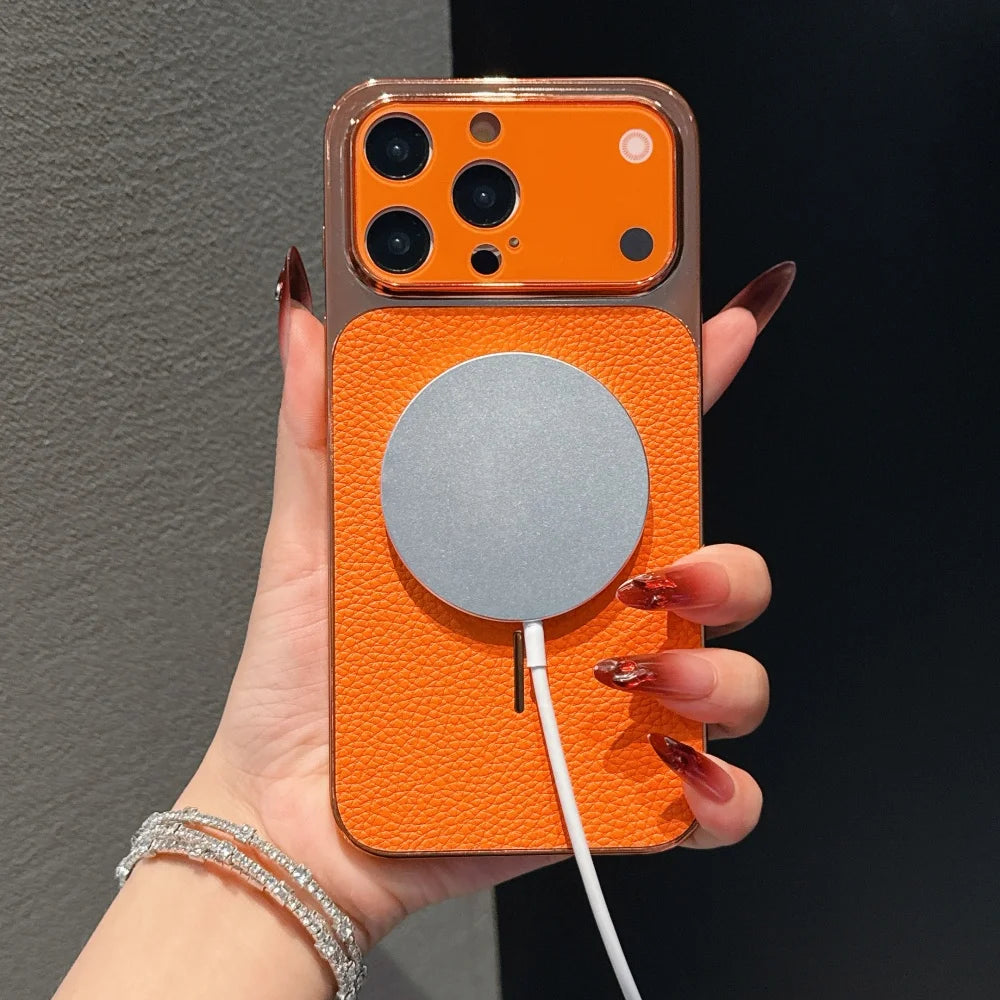 Luxury Litchi PU Leather Magnetic Phone Case for iPhone 17 ProMax Air 16 15 14 13 Pro Max Plus Large Window Creative Lens Cover
