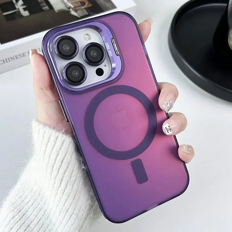 Color Change Magsafe Magnetic Phone Case For iPhone 16 15 14 Plus 13 12 11 Pro Max Lens Glass Film Protection  Metal Stand Cover