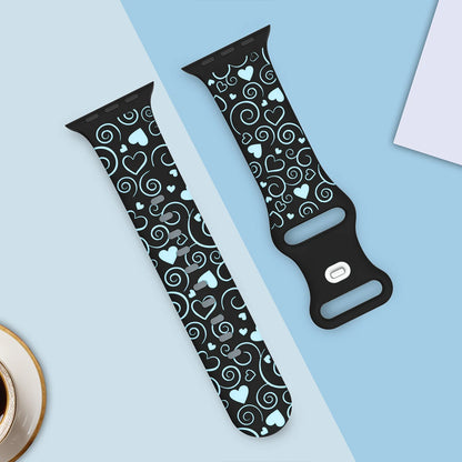 Lucky Heart Engraved Silicone watch Band for Apple Watch 38/40/41/42/44/45/46/49mm,  for iWatch Series 10 9 8 7 6 5 4 3 2 1 SE