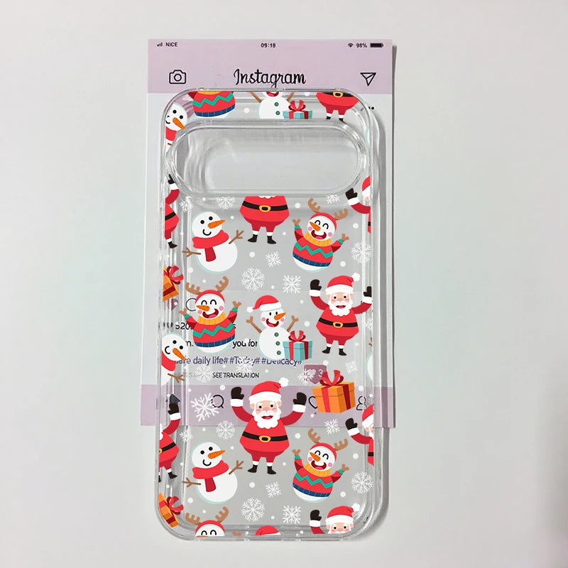 Cute Christmas Snowflake Santa Phone Case For Google Pixel 9 Pro 10 8 Pro 10 Pro XL 5G 6 7 8 8A Lovely Clear Soft TPU Cover Capa