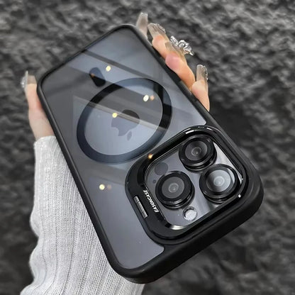 Luxury Magnetic Shockproof Phone Case For iPhone 16 Pro Max 15 14 13 12 11 17 Air For Magsafe Stand Glass Lens Protector Cover