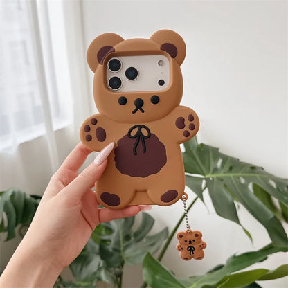 3D Cartoon Bear Soft Silicone Phone Case For iPhone 17 Air 16e 15 13 14 12 11 Pro Max Mini XS XR X 7 8 Plus Shockproof Cover