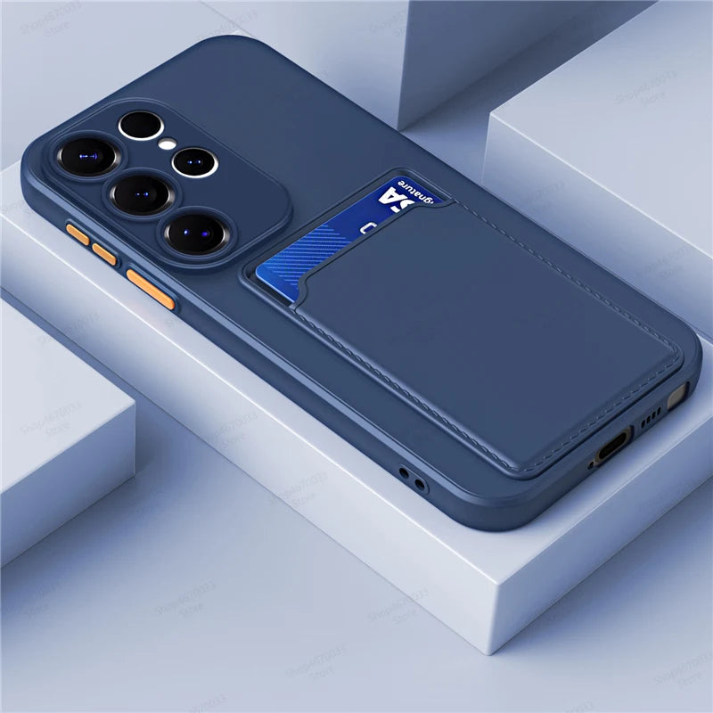 Liquid Silicone Case For Samsung Galaxy S25 S24 S23 S22 S21 S20 Ultra Plus FE Card Holder Case For Samsung A56 A55 A54 A34 A53