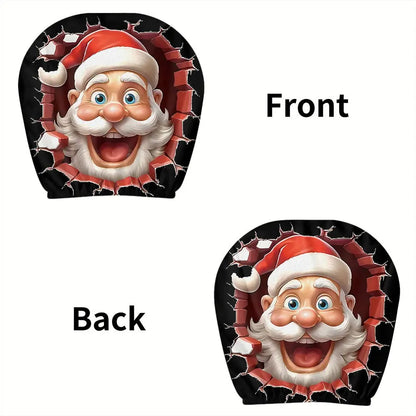 2-piece Christmas gift set, funny and quirky Santa Claus car headrest cover, car interior decoration, anti-oil and anti-stain