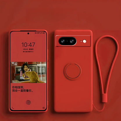 Magnetic Ring Holder Stand Liquid Silicone Phone Case for Google Pixel 9 8 8A 7 Pro XL 7A 6A Candy Colour Shockproof Soft Cover