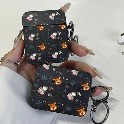 Christmas Reindeer Snowman Black Case for Apple AirPods 1/2, 3, 4, AirPods Pro2/Pro Wireless Bluetooth Earphone Protective Cover