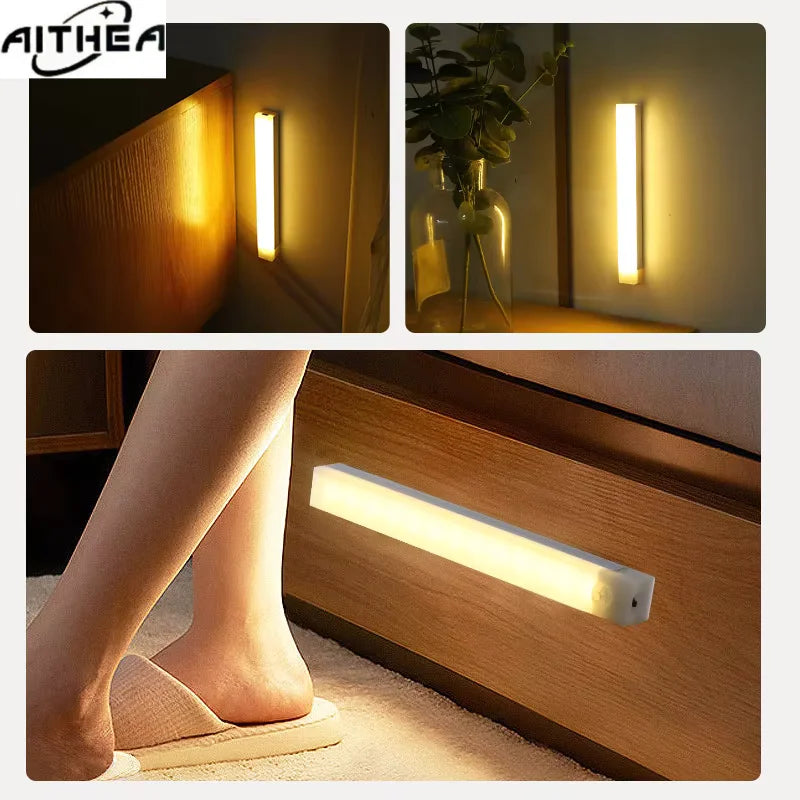 Type C Rechargeable Motion Sensor LED Night Light Wireless Strip Bar Backlight Lamp for Kitchen Cabinet Wardrobe Staircase