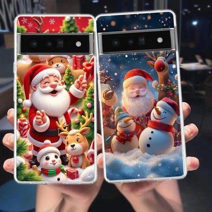 Phone Case Cover for Google Pixel 9 8 7 6 5 4 4XL 7A 6A 5A 4A 3A Pro XL 5G Transparent Soft TPU Shell New Year Christmas Pattern