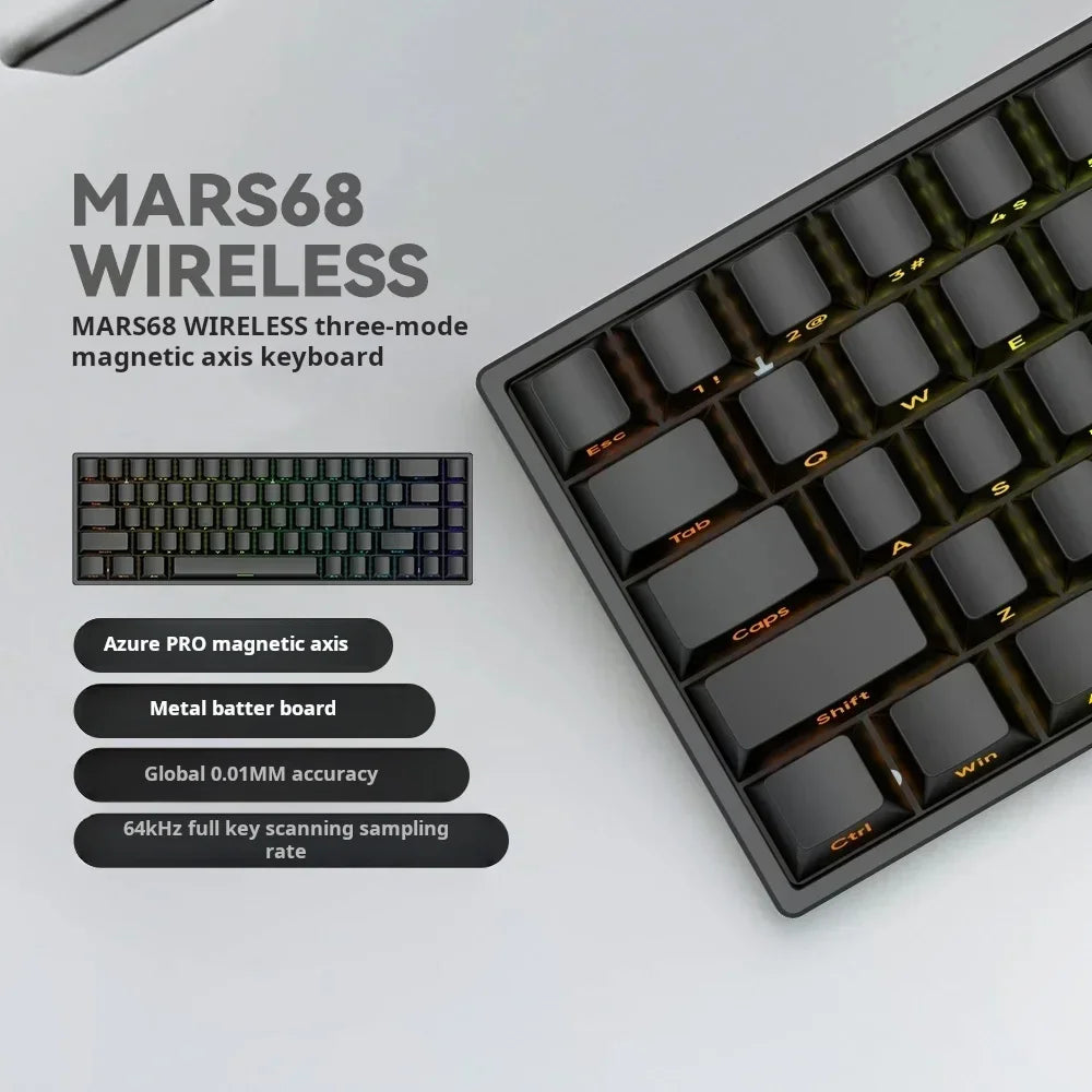 IROK Mars68 PRO Magnetic Switch Gaming E-sport Wireless Mechanical Keyboard RGB Long Battery Custom Hot Swap Gaming Accessories