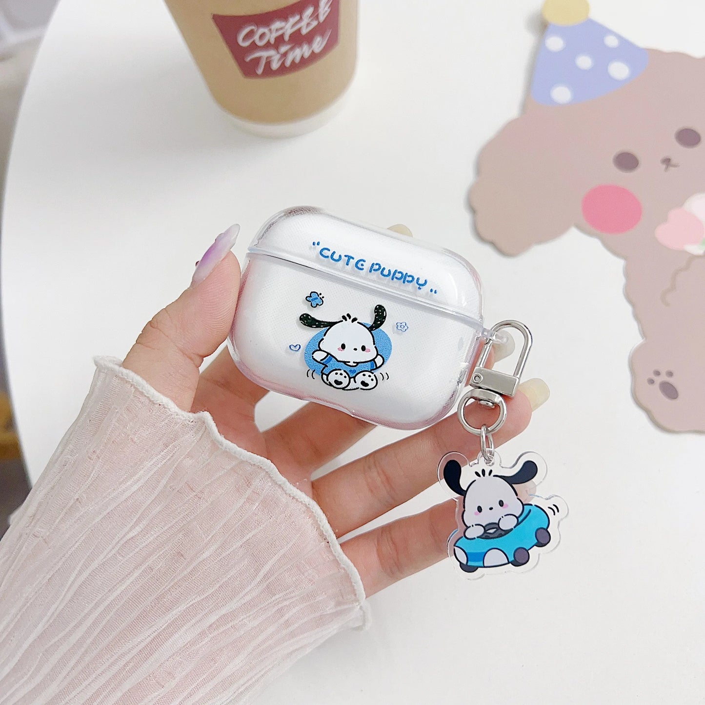 For Airpods 1 2 3 4 Pro Pro 2 Case Car Pochacco Transparent TPU Earphone Case Accessories Cover