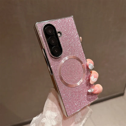 Luxury Magnet Magnetic Mini Diamond Glitter Phone Case For Samsung Z Fold 7 6 5 4 3 For Magsafe Wireless Charging Plating Cover