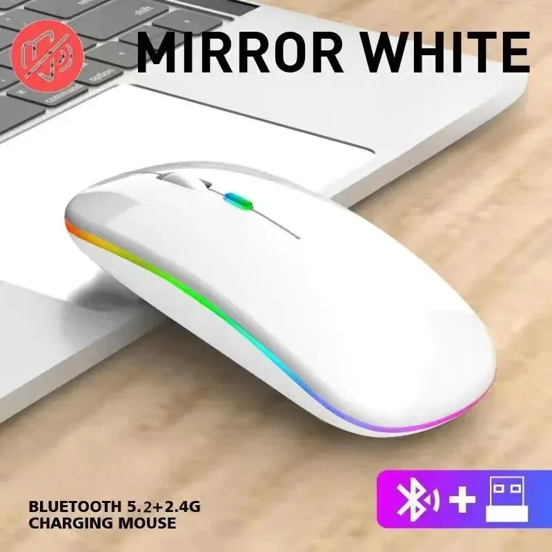 Wireless Mouse Rechargeable Silent LED Backlit Mice PC Laptop Computer Mous 2.4Ghz Receiver Bluetooth Dual Mode Optical Mice - covers4phones