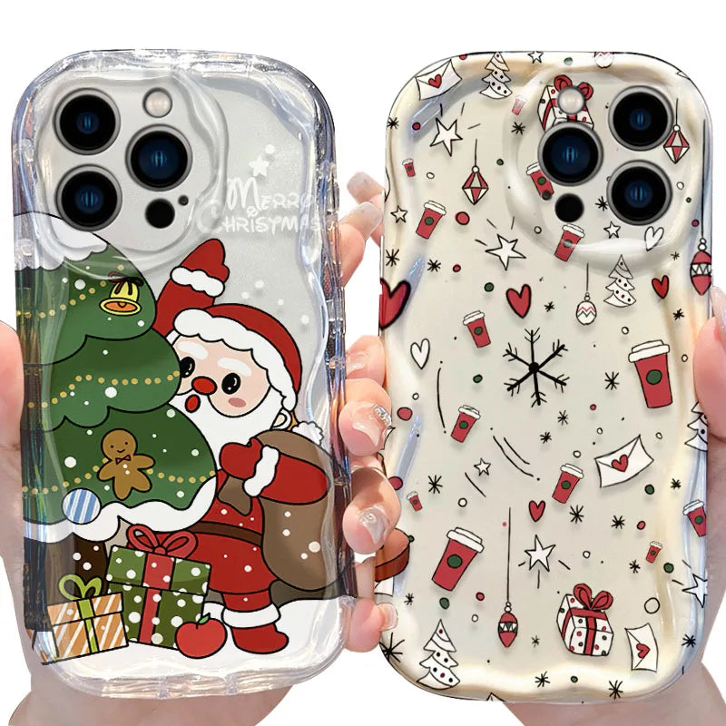 Santa Claus Wave Case for iPhone 16 15 14 Pro Max 13 12 Mini 11 XS X XR 8 7 Plus SE 2022 2020 Soft Shockproof Back Cover Funda