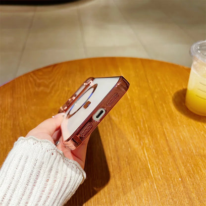 Luxury Plating Clear Case For iPhone 17 Air 16 15 14 13 12 11 17 Pro Max Shockproof Transparent Magnetic For Magsafe Lens Cover
