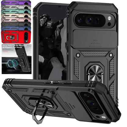 Shockproof Armor Funda For Google Pixel 6 7 8 9 10 Pro XL 5G Slide Lens Protect Case For Pixel 6A 7A 8A 9A Ring Holder Cover
