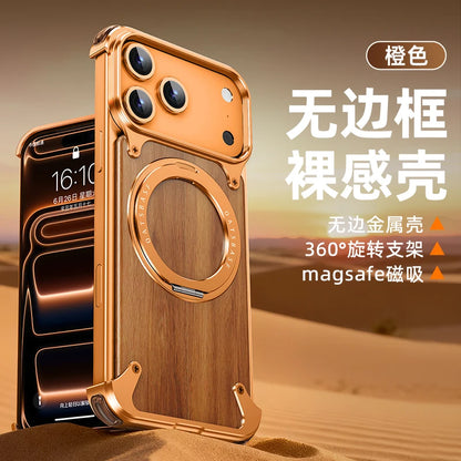 Oatsbasf Solid Wooden Phone Case for iPhone 17 Pro/Pro Max/17 Air with 360° Rotating Ring Stand Magnetic Shockproof Protective