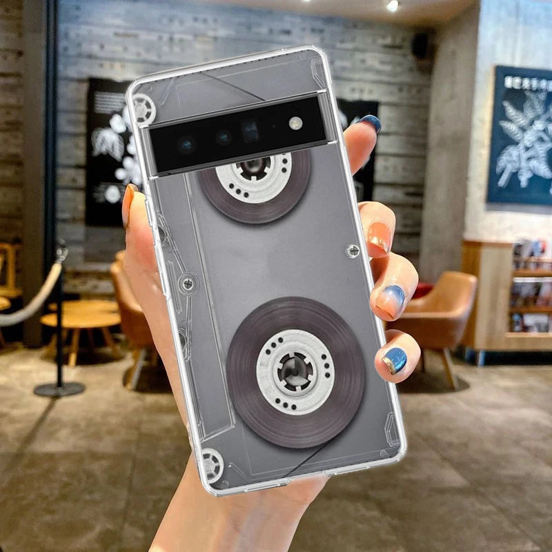 Phone Case For Google Pixel 9 8 7 6 9A 8A 7A 6A 5 4 5A 4A 3A Pro XL Soft Clear TPU Transparent Cover vintage Cassette Tape